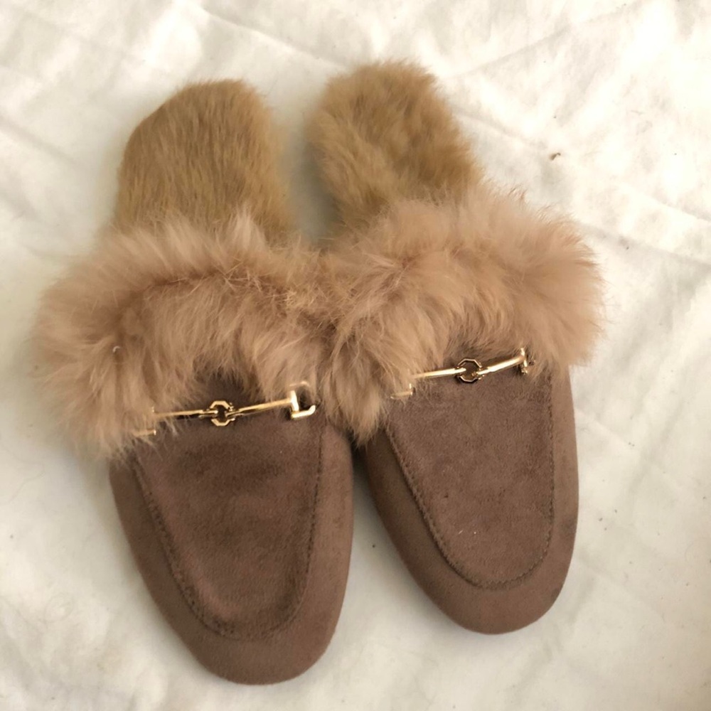 Office Siren Chic fur slides mules Sandals Slippers Flats Loafers buckle EUR 35